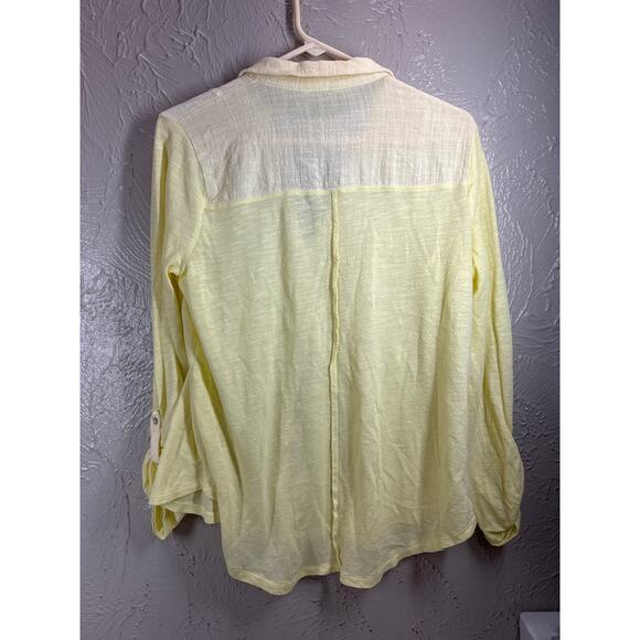 Lucky Brand Womens Top Yellow Roll Sleeve Button Blouse‎ Cotton Blend Sz Medium - Picture 2 of 5